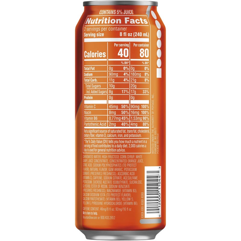 Mountain Dew Kickstart, Orange Citrus, 92mg Caffeine, Vitamins B & C, 80 Calories, 5% Juice, 16 Fl Oz (Pack of 12) - Image 2
